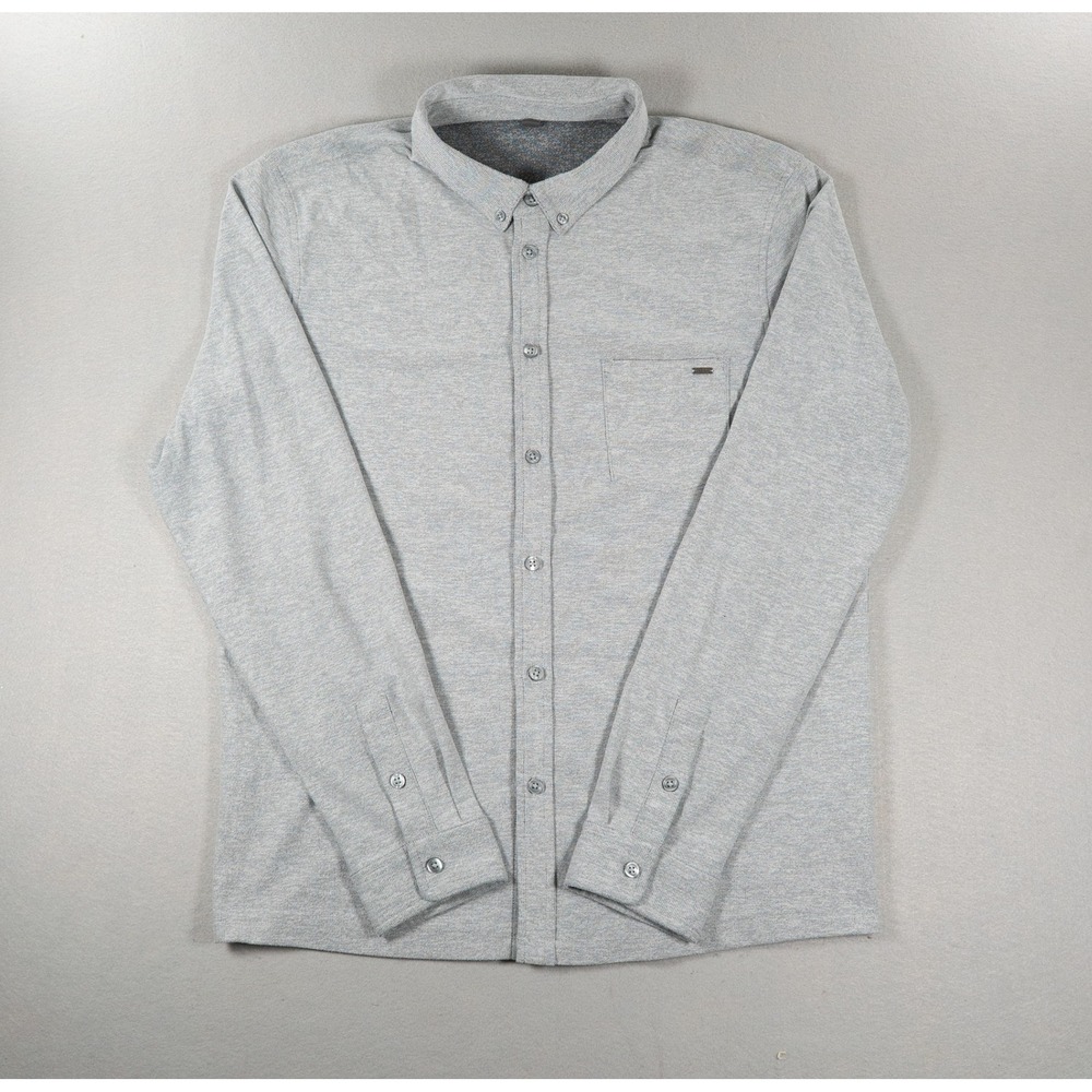 Vuori Mens Long Sleeve Button Down Shirt Grey Performance Knit Chest Pocket L